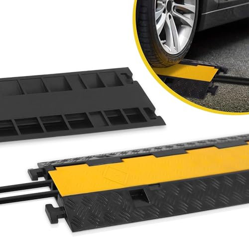 Pyle Cubre Cables Suelo, Pasacable, Canaleta, Interiores, Exteriores, Soporte de 907kgs, Tapa Superior Abatible, Diseño de 2 Canales, Protector de mangueras de Alta Resistencia, Seguro