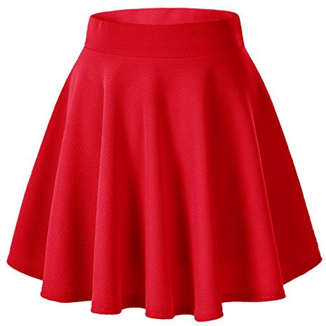 Urban GoCo Donna Moda Svasata Mini Gonna da Pattinatrice Versatile Elastica Solida Colore Gonna Rosso XL
