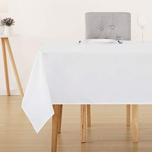 Deconovo Tischwäsche Weiss Tischtuch Tischdecke Wasserabweisend Tischwäsche Lotuseffekt Tischtücher 140x240 cm, Weiß, 1 Stück
