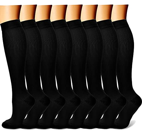 CHARMKING Compression Socks for Women & Men (8 Pairs) 15-20 mmHg Graduated Copper Support Socks are Best for Pregnant, Nurses - Boost Performance, Circulation, Knee High & Wide Calf (L/XL, Black)