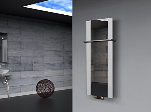 BADHEIZKÖRPER mit Spiegel Design Singapur 2 120x47cm 799 Watt weiß (+1 Halter 15mm) SZAGATO Handtuchwärmer Handtuchtrockner Handtuchhalter Paneelheizkörper vertikal Mittelanschluß Flachheizkörper