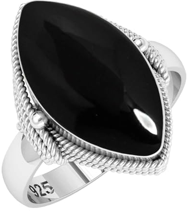 Jeweloporium 925 Sterling Silber Ringe für Damen Größe 61(19.4) Real Schwarzer Onyx mit Stein Solitär Silber Ringe Hochzeit Geschenk Kostüm Schmuck