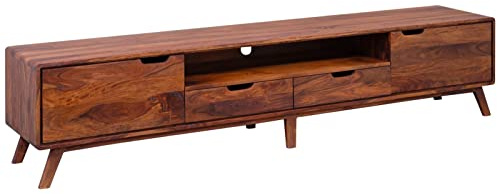MASSIVMOEBEL24.DE TV-Board Sheesham Dunkelbraun gewachst MALMÖ 2#123 | 220x40x48 (BxTxH) 43 kg Mid Century montiert vollmassiv