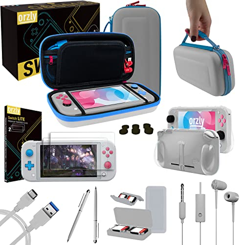 Orzly Kit Accessori per Nintendo Switch Lite - Include: Custodia e Pellicola Protettiva Switch Lite, Grip Case Cover, Cavo USB, Cuffie, e Altri Accessori Switch Lite (Z&Z Edition)