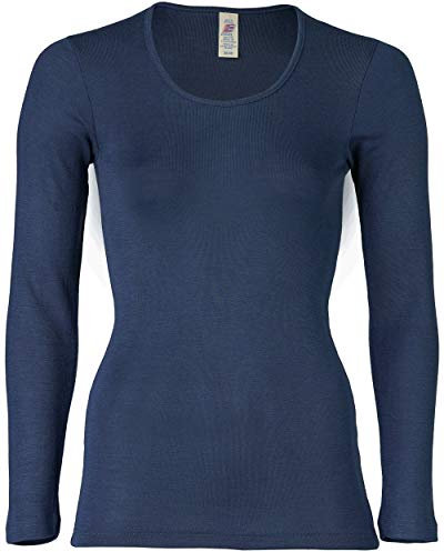 Engel Natur, Damen Unterhemd Langarm, 70% Wolle (kbT), 30% Seide (46/48, Marine)