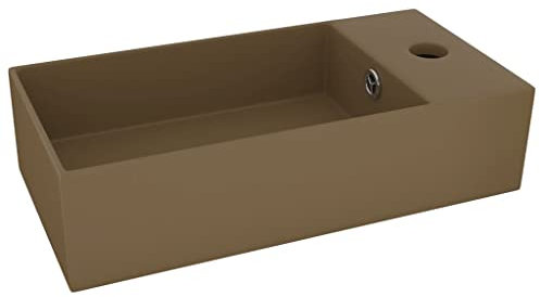 vidaXL Badezimmer Waschbecken mit Überlauf Aufsatzwaschbecken Waschtisch Badbecken Waschplatz Keramikbecken Handwaschbecken Keramik Matt Creme