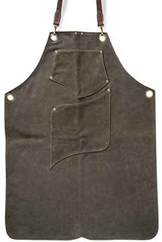 Angus Stoke Premium Lederschürze - Vollleder Grillschürze - one-Cut Vintage Leder Schürze - BBQ & Küche - Archie (L-XL, Dunkelgrün)
