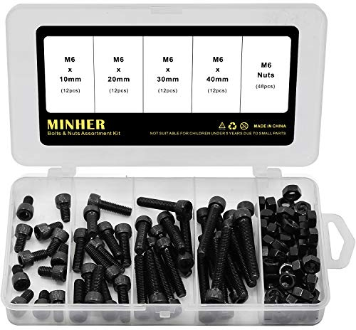 M6 Innensechskantschraube und Mutter Kombinationsbox Mechanische Innensechskant Bolzenset schwarz 12,9 Grad Kohlenstoffstahl