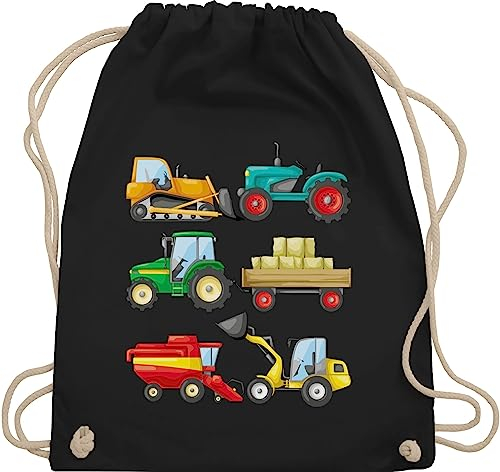 Shirtracer Turnbeutel Rucksack - Kinder Traktor Bagger und Co. - Traktoren - Unisize - Schwarz - beutel kita kinderrucksack fahrzeuge träcker stoffrucksack kindergartenrucksack flugzeugen trecker