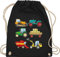 Turnbeutel Rucksack - Kinder Traktor Bagger und Co. - Traktoren - Unisize - Schwarz - beutel kita kinderrucksack fahrzeuge träcker stoffrucksack kindergartenrucksack flugzeugen trecker