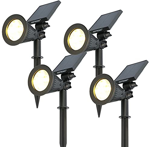 HOFTRONIC - Solar Gartenstrahler mit Bewegungsmelder IP65 Wasserdicht LED Solarlampen für Außen Solarleuchte 4 Stücke mit Erdspieß Solar Strahler Wintersolar Solarpanel Warmweiß Garten Solarstrahler