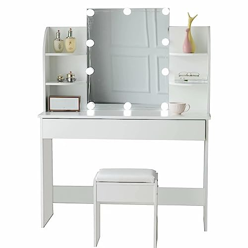 Thanaddo Schminktisch, Frisiertisch mit Spiegel und Hocker,Kosmetiktisch mit Aufbewahrungsfach für Schlafzimmer