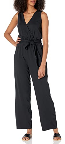 The Drop Damen Ärmelloser Wickeloverall (in Übergröße erhältlich), Schwarz, M