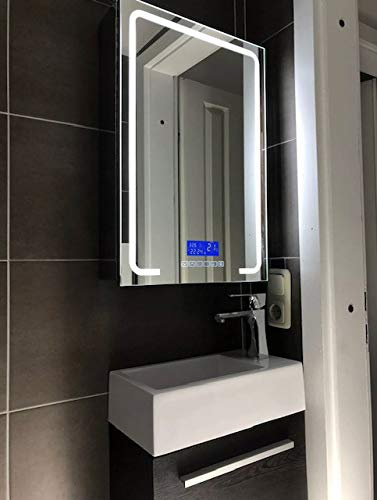 Bador LED Spiegelschrank 70x50 Edelstahl Bluetooth Radio Temperatur Uhr Badezimmer WC