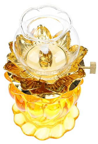 Yardwe Öllampen Glas Lotus Licht Halter Home Buddha Frontlicht Kerosinlampe Ultra Pure Paraffin Lampe Öl Kerzenhalter Laterne Gelb