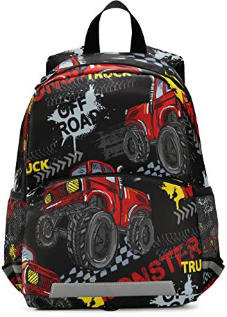 Kinder-Rucksack, niedlich, leicht, cooler Monster-Truck, grau, Vorschulrucksack für Kleinkinder, Jungen, Mädchen, mit Brustclip, Farbe: 003
