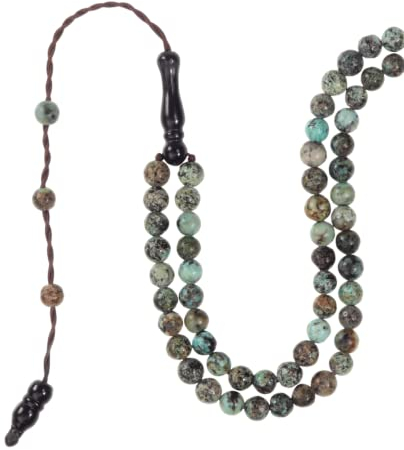 Tasbih Premium Muslimische Gebetskette aus Natursteinperlen für die tägliche Misbaha und Meditation (4 mm (99 Perlen), afrikanisches Türkis, Himmelblau