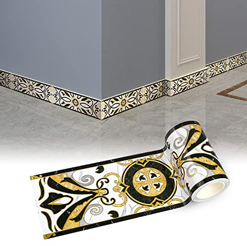 Bordüre Selbstklebend PVC Wasserdichte 10CM,Tapetenbordüre Wanddeko,Fußleiste Taille Wandaufkleber Dekoration für Badezimmer Küche Fliesen (Stil 1)