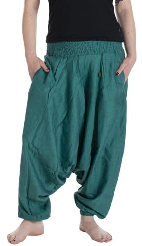 Vishes - Alternative Bekleidung - Lange Unisex Baumwoll Haremshose Schlupfhose Einfarbig Einheitsgröße 34-46 türkisblau