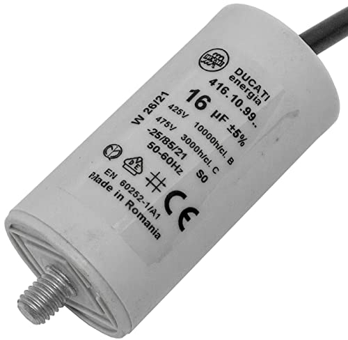 Lumonic Anlaufkondensator 416.10.99 B [inkl. Kabel 35cm] | Motorkondensator 16µF 425V 36x70mm I Kondensator im isolierten Kunststoffgehäuse