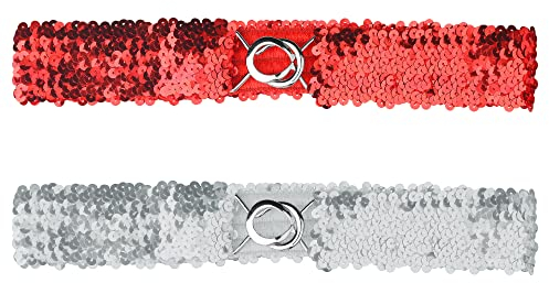 Allegra K Damen Glitter Skinny Stretchy Taillengürtel Pailletten Dekor Elastische Gürtel für Kleider rot 64cm/25.19