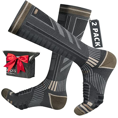 Rahhint 2 Paar Skisocken aus Merinowolle für Herren, Damen und Jugendliche, Kompressions-Snowboardsocken, Kniehohe, Dicke Thermosocken für Kaltes Wetter, Atmungsaktiv, Schnell Trocknend, Größe 35-51