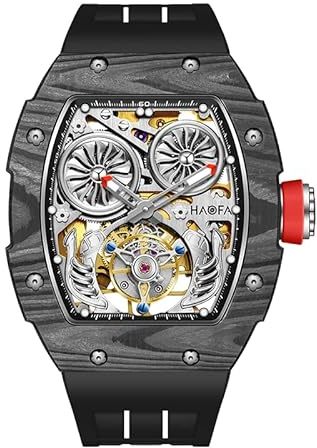 Haofa Tourbillon-klocka för män, dubbelsidig ihålig, automatisk, mekanisk klocka, kolfiberinfattning, rostfritt stål, safir, vattentät, affärsportklocka, män, 1922