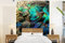 Selbstklebend Tapete Wandpapier Wandaufkleber Fototapete Tapeten Wanddeko 190x260 cm Federn - Pfauenfedern - Pfau - Blau - Kunst