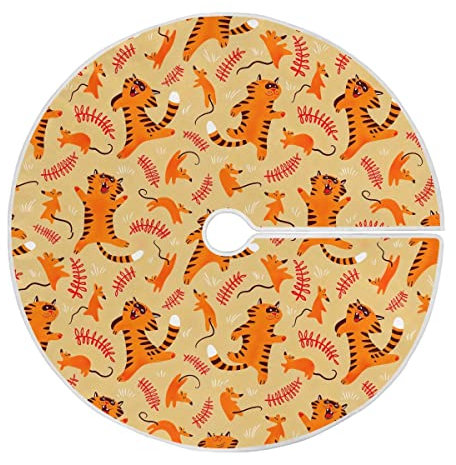 Jupe de sapin, 119 cm avec motif souris de chat orange pour décorations de sapin de Noël