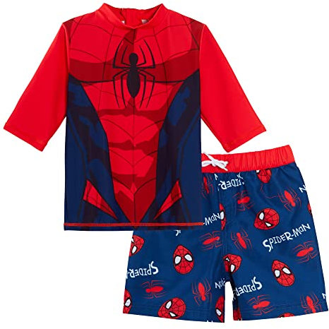 SPIDER-MAN Short de Bain pour garçon + Gilet éruption cutanée Ensemble de Bain 2 pièces pour Enfants Marvel Surf Top + Board Shorts Ensemble de Natation