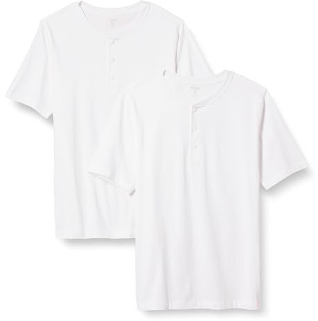 Amazon Essentials Men's Regular-Fit Short-Sleeve Cotton Henley T-Shirt, Pack of 2, White, L