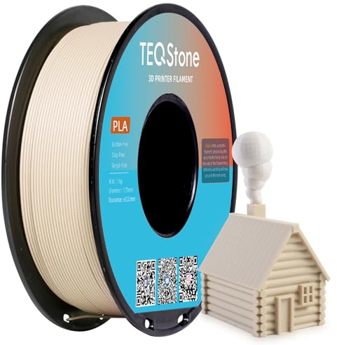 TEQStone Holz Filament PLA 1,75mm Weiß 1Kg Spule (Pappel Farbeton), 15% Echte Holzfaser-Einlage, Durchmesser +/-0,02mm 3D Drucker Filament in Vakuumverpackung