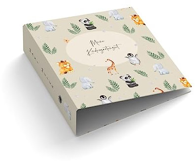 Ringordner | Ordner für Kinder | Wunschtext personalisieren | Tierbabys | Mit Griffloch | für DIN A4 | 7,4 cm breit | Meine Kindergartenzeit | Elefant