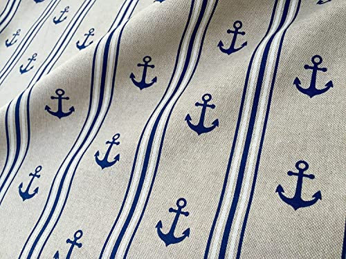 Stoff mit Marine-Anker-Streifen, Leinenoptik, für Vorhänge, Polstermaterial, 280 cm extra breit, Marineblau und Weiß (Meterware)
