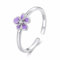 Qings Anello Regolabile Fiore in Argento 925, Anelli Aperti Fiori Viola Regalo di Compleanno per Donna Ragazze