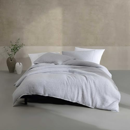 Calvin Klein - Queen Duvet Cover Set, Luxuriously Soft Home Decor, Modern Cotton Ribbed Matelasse Bedding (Grey Blue Heather, Queen)