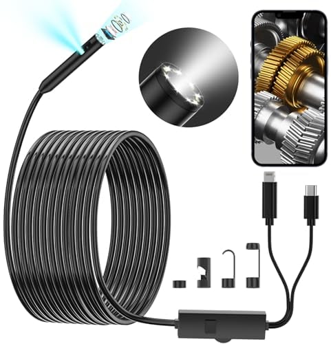 OGYKIK Endoscopio, Endoscopio per smartphone, Boroscopio con 8 Luci LED, Sonda telecamera HD 1080P,OGYKIK Endoscopio (5m for Android and iphone)