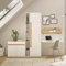 Büromöbel Set weiß mit Eiche 3-teilig modern, 1 Sekretär, 1 Kommode, 1 Regal, 1 Stauraumschrank