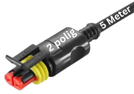 Kalitec 2-Polig SuperSeal Buchse mit 5m PUR Kabel 2x0,75 mm² Leitung | Anschlussfertige SuperSeal Buchse, IP67 wasserdicht, 5 Meter PUR Kabel für PKW, LKW, Motorrad, Marine, Schwarz