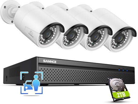 SANNCE 4K POE CCTV Security Camera System 8 Channel, 8MP Network Video Recorder NVR with 4x Outdoor Security IP Cameras and 2TB HDD, Motion/Vehicle Detection, 2 Way Audio