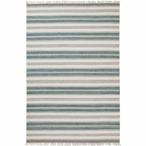 Knutzen Wohnen Kelim Teppich 80 x 150 Husum - Fransen Teppich Wolle Natur - Handgewebt und beidseitig verwendbar - Ideale Wohndekoration für jeden Wohnraum