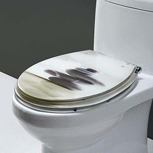 Soft Close Toilet Seat, Toilet Lid, Resin Automatic Lowering Toilet Cover, Top Fixing Hinges, for Bathroom-Light brown starfish