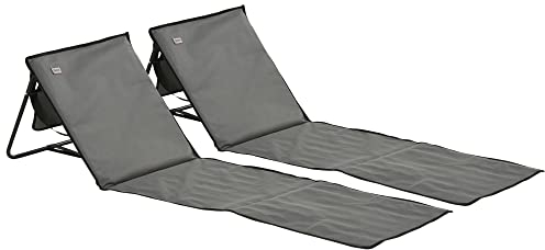 Outsunny 2er-Set Strandmatte, faltbar Strandliege mit Tragetasche, Liegestuhl mit verstellbare Rückenlehne, Sonnenliege bis 110 kg belastbar, für Garten Urlaub Outdoor Strand Pool, Grau