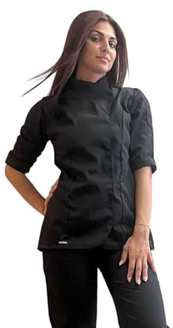 tessile astorino Giacca Cuoco Donna Personalizzata Casacca Chef da Cucina per Ristorante Pizzeria Hotel Pasticceria Divisa da Lavoro Personalizzabile Nera Rondò (XS)
