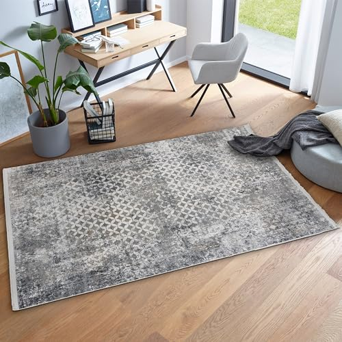 ASTRA Hochwertiger Teppich Wohnzimmer, Schlafzimmer - Kurzflor Teppich innen - Elegantes Flachgewebe weich - Mordernes Design - Teppich Grau 140 x 200 cm