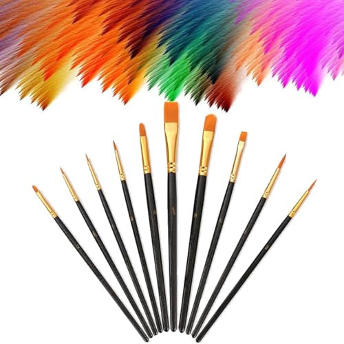 Paint Brushes Set,10Pcs Small Nylon Painting Brushes, Assorted Size Artists Paint Brushes for Acrylic Painting Oil Watercolor Gouache Painting, Adults & Kids Black 7Inch