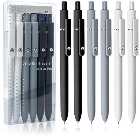 UIXJODO Gelstifte, 0,5 mm, schnell trocknend, schwarze Tinte, feine Spitze, glattes Schreiben, niedliches Büro- und Schulbedarf, Geschenke für Frauen, Lehrer, Studenten, 6 Stück (Schwarz, Weiß, Grau