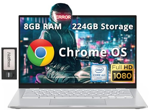 ASUS 14 FHD Chromebook Laptop, Intel M3-8100Y Processor, 8GB RAM, 224GB Storage ( 64GB SSD+128GB Docking Station+32GB MicroSD Card), Intel HD Graphics, Backlit Keyboard, HD Webcam, Chrome OS, Silver