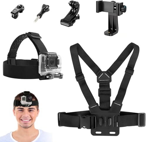 Omevett 6-in-1 Mobile Phone Mount - Chest, Head & Hand Strap Adjustable Clip Holder for iPhone, DJI Osmo, Insta360, Hero Cameras