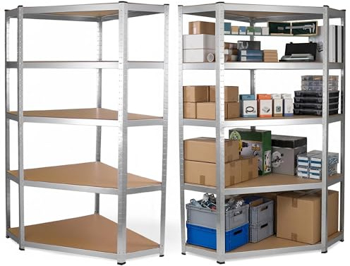 CDF Lagereinheit mit 5 Regalböden Eckregal Platzsparend MDF-Platten 875 kg Tragkfart Aufbewahrungseinheit Aufbewahrungsregal Schwerlastregal bis zu 175 kg belastbar per Fachboden Lagerregal 180x90x30